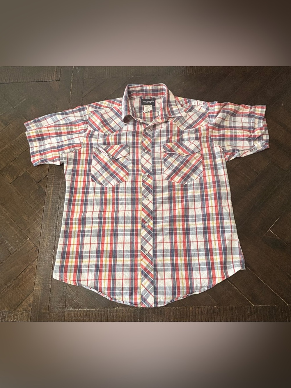 Wrangler Men Button Up Shirt Large Red Plaid Western Pearl Snap Collar
